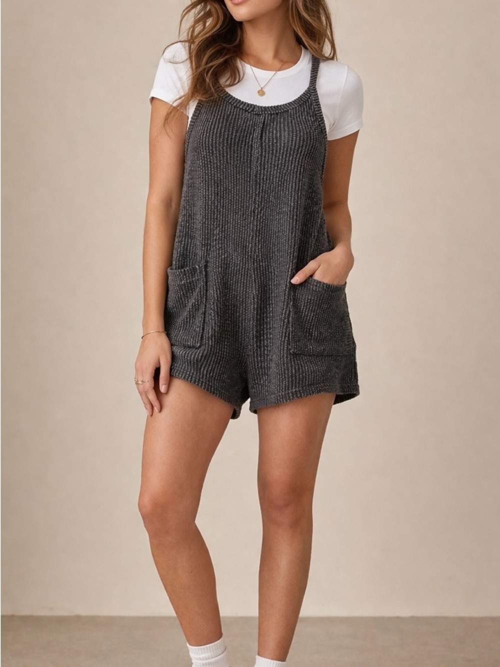 AS Revival Ribbed Romper XS Minimalist Pocket  Shortalls Beach Boho Minimalist